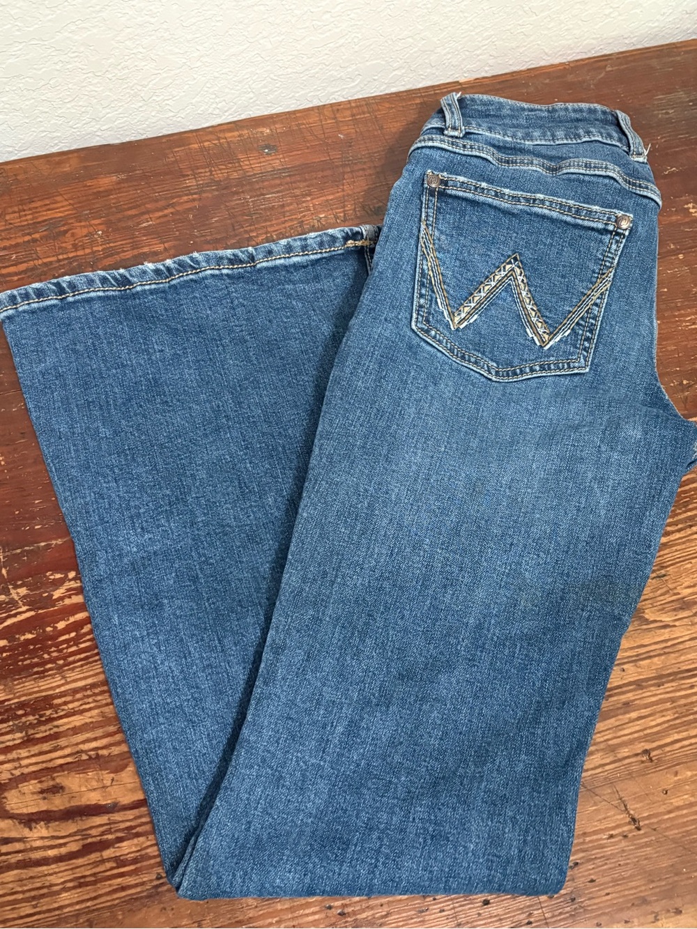 Wrangler Women's Blue Flare Jeans with Signature Pocket Stitch